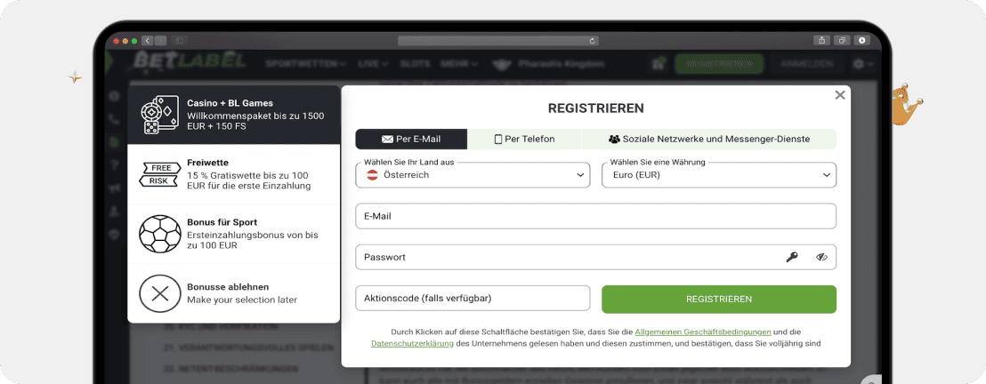 BetLabel Registrierung