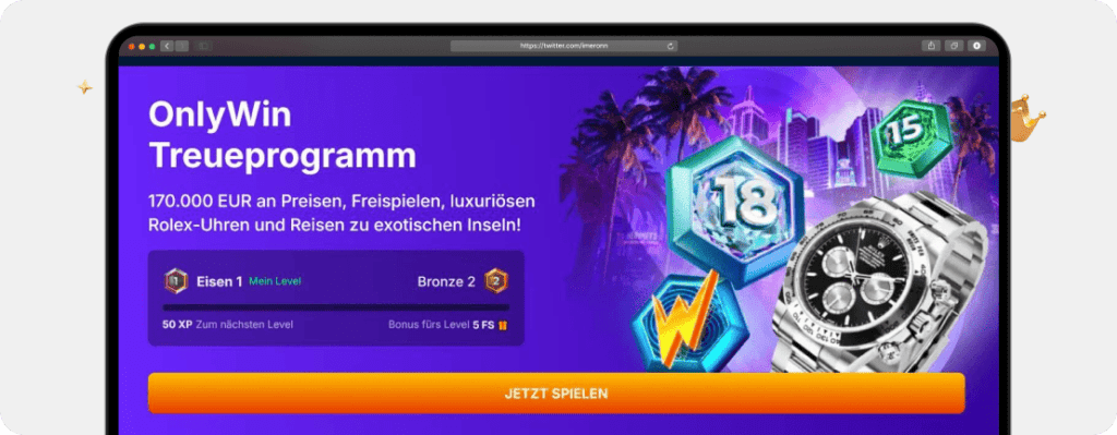 OnlyWin Treueprogramm Fortschritt