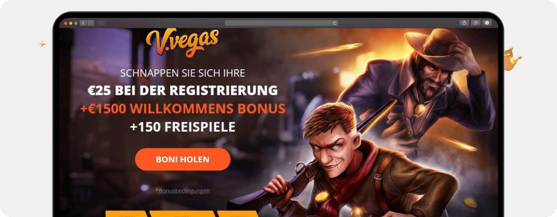 Screenshot aktueller Bonus ohne Einzahlung von 25 € für Slots mit Kurzanleitung, kein Vulkan Vegas Bonus Code nötig