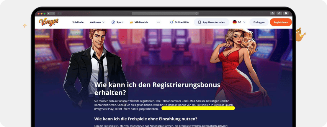 Screenshot 100 Freispiele ohne Einzahlung für Big Bass Splash mit Kurzanleitung, kein Vulkan Vegas Bonus Code nötig