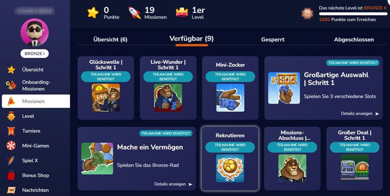 Missionen im Nine Casino