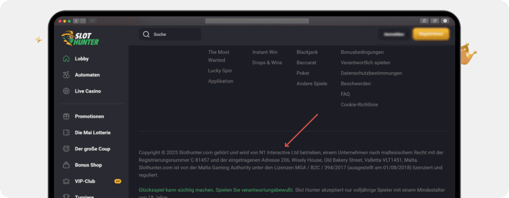 Screenshot: Online Casino mit EU Lizenz - Schritt 2