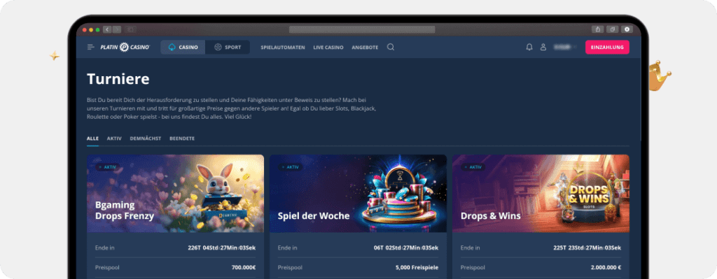 Screenshot: Platin Casino Bonus – Turniere