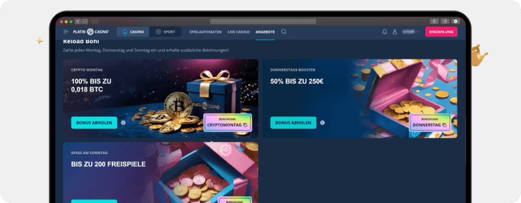 Screenshot: Platin Casino Bonus – Bestandskunden