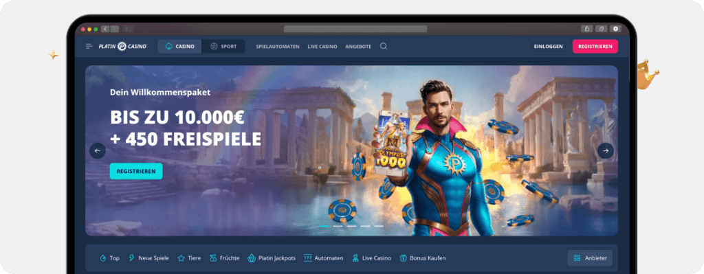 Screenshot: Platin Casino Bonus - Schritt 1