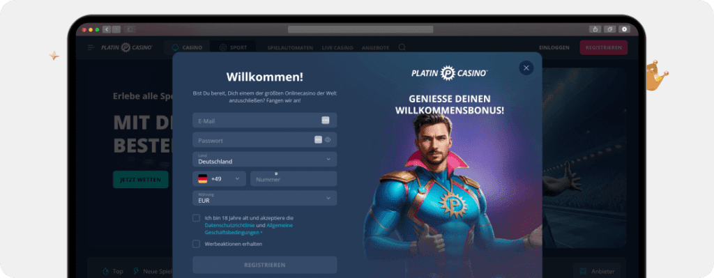 Screenshot: Platin Casino Bonus - Schritt 2