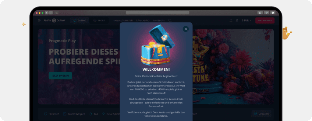 Screenshot: Platin Casino Bonus - Schritt 3