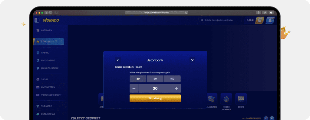 Screenshot: Jeton – Jeton Einzahlung